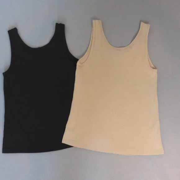 JW STYLE WOMEN'S BASIC TANK TOPS, BOTH SIZE-SMALL, 1/BLACK, 1/TAN - Picture 2 of 4